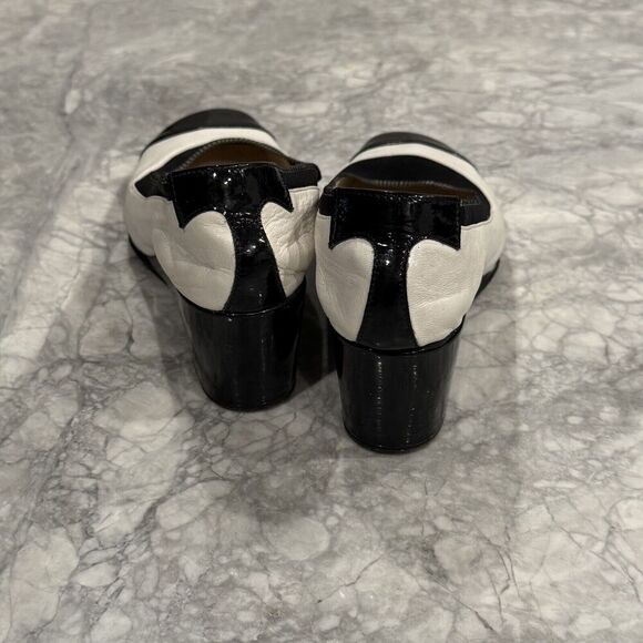 Taryn Rose White Leather Black Patent Wedge Shoes Heals Size 7 / 38 M - Picture 4 of 6